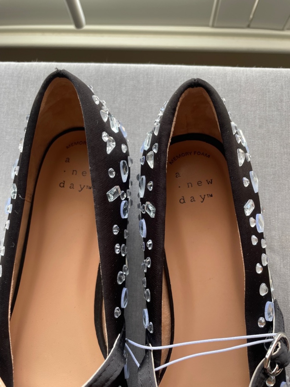a new day Gabriella Black Embellished Mary Jane Pointed Flats Size 7 - Picture 5 of 7